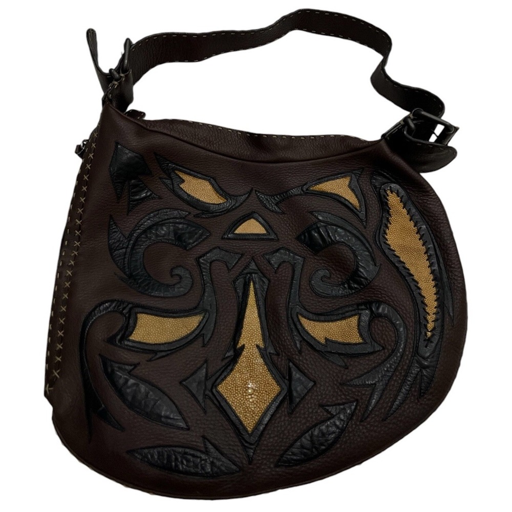 Fendi Stingray Exotic Leather Inlay Oyster Whipstitch Shoulder Runway Purse Bag